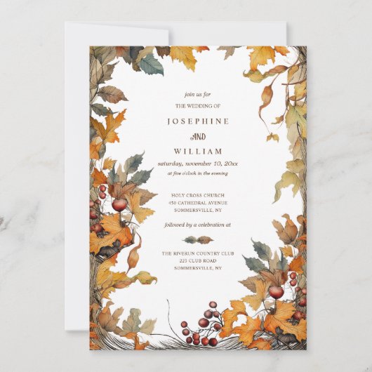秋フレーム結婚式招待状 招待状 (正面)