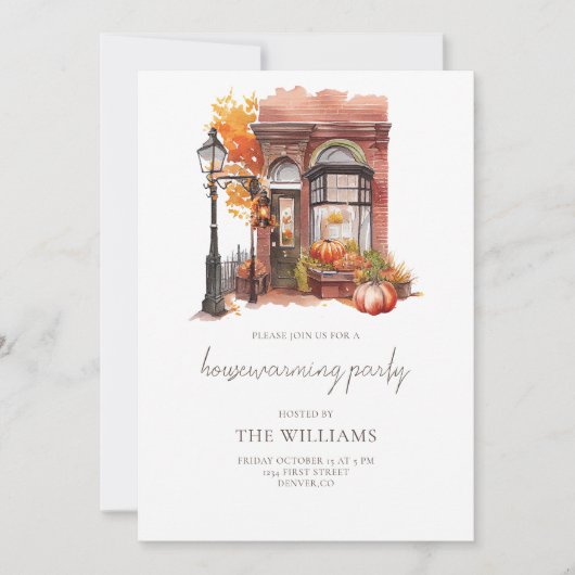 秋フロントドア引っ越し祝いパーティーパーティー 招待状 (正面)