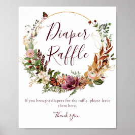 秋フローラおむつラッフルベビーシャワーサイン ポスター