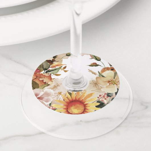 秋フローラとエリア間の名前書付き ワイングラスタグ (クローズアップ)