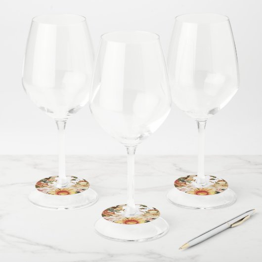 秋フローラとエリア間の名前書付き ワイングラスタグ (セット)