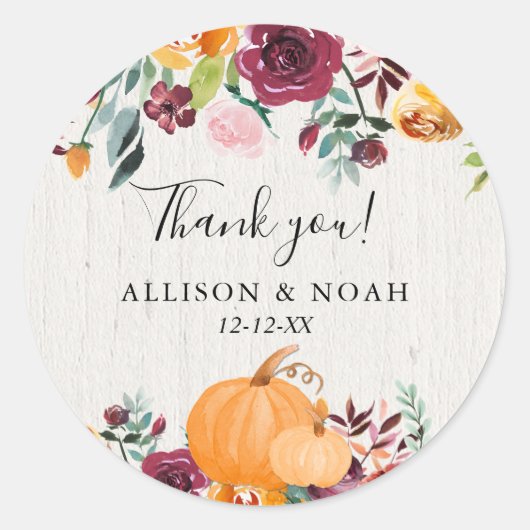 秋フローラとカボチャの水の色の好意 ラウンドシール (正面)