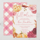 秋フローラとピンク・チェック・秋がラブ・シャワー・インv 招待状 (正面/裏面)