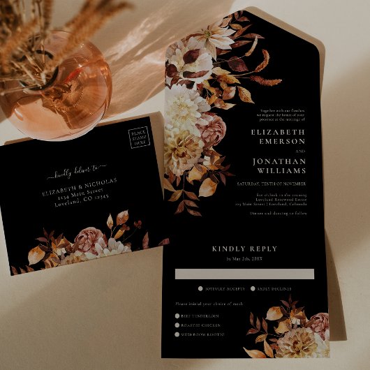 秋フローラと結婚食事 オールインワン招待状