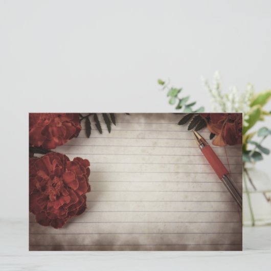 秋フローラの背景(ペンと線の付いた紙) 便箋 (スタンド正面)