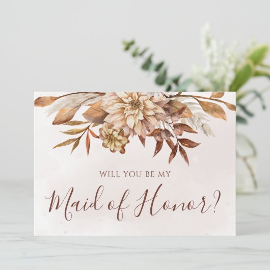 秋フローラの葉が私のメイド・オブ・オーナー(花嫁付き添い人) 招待状 (スタンド正面)