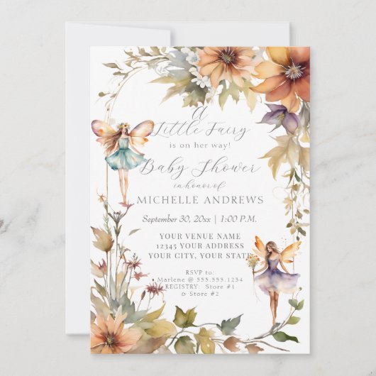 秋フローラひまわり妖精デイジーガールベビーシャワー 招待状 (正面)
