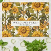 秋フローラひまわり花蝶オフ白 キッチンタオル (折り畳み)