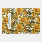 秋フローラひまわり花蝶オフ白 キッチンタオル (横)