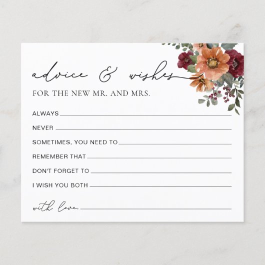 秋フローラアドバイスとウィッシュブライダルシャワーカード (正面)