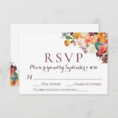 秋フローラウェディングRSVPカード、オレンジマルーンピンク 出欠カード (正面/裏面)