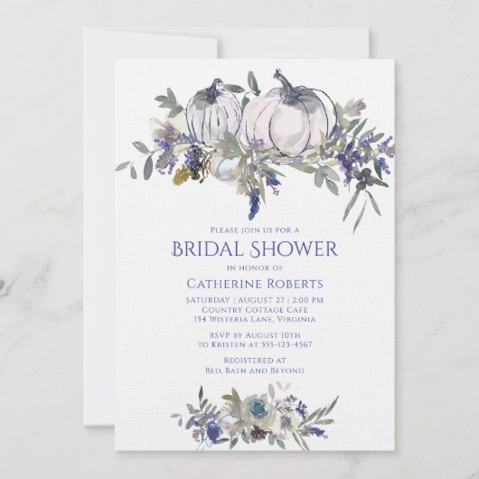 秋フローラウォーターカラーパンプキンブライダルシャワー 招待状 (正面)