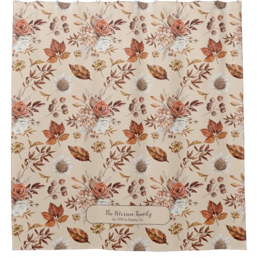 秋フローラエレガントのファミリ名パーソナライズされた前 シャワーカーテン (正面)
