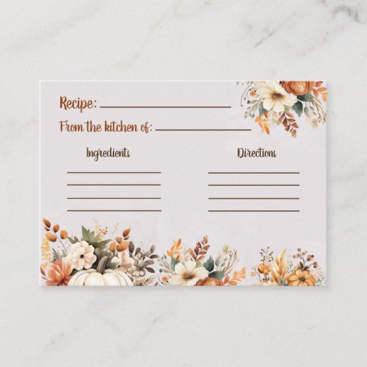 秋フローラエレガントブライダルシャワーレシピカード エンクロージャーカード (正面)