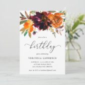 秋フローラオレンジブルガンディーウーマン誕生日 招待状 (スタンド正面)