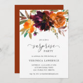秋フローラオレンジブルゴーニュサプライズ誕生日 招待状 (正面/裏面)