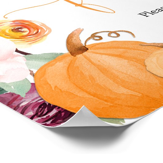 秋フローラカボチャのブルゴーニュ赤面の好意サイン ポスター (角)