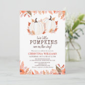 秋フローラカボチャ水カラーツインベビーシャワー 招待状 (スタンド正面)