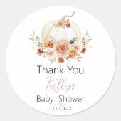 秋フローラカボチャ赤ちゃんシャワーありがとうステッカー ラウンドシール (正面)