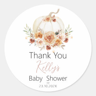 秋フローラカボチャ赤ちゃんシャワーありがとうステッカー ラウンドシール
