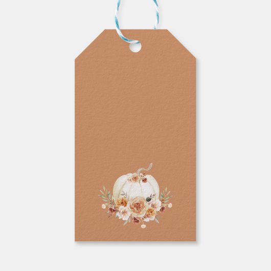 秋フローラカボチャ赤ちゃんシャワーありがとうラベル ギフトタグ (裏面)