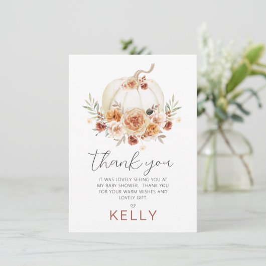 秋フローラカボチャ赤ちゃんシャワーサンキューカード 招待状 (スタンド正面)