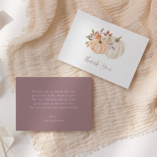 秋フローラカボチャ赤ちゃんシャワー サンキューカード