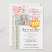 秋フローラカボチャBaby Girl's 1st Birthday Photo 招待状 (正面)