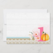 秋フローラカボチャBaby Girl's 1st Birthday Photo 招待状 (裏面)