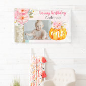 秋フローラカボチャBaby Girl's 1st Birthday Photo 横断幕 (インサイチュ)