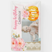 秋フローラカボチャBaby Girl's 1st Birthday Photo 横断幕 (縦)