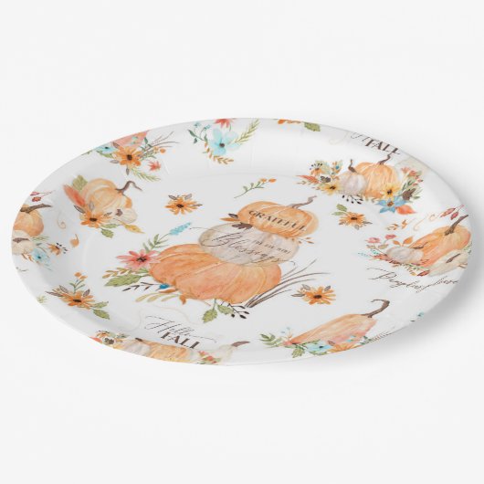 秋フローラカボプキンサンフラワーハーベストサンクスギビング ペーパープレート (アングル)