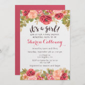 秋フローラガールベビーシャワーバラ招待状 招待状 (正面/裏面)