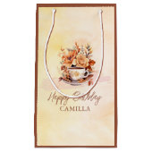 秋フローラコテージコアティーカップハッピーバースデー スモールペーパーバッグ (正面)