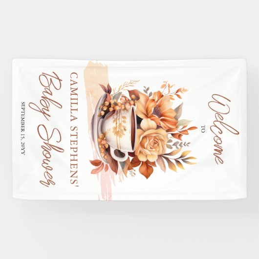 秋フローラコテージコアティーカップベビーティーシャワー 横断幕 (横)