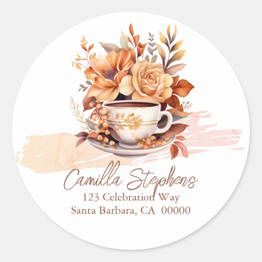 秋フローラコテージコアティーカップ差出人住所 ラウンドシール (正面)