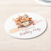 秋フローラコテージコアティーカップ誕生日ティーパーティー ラウンドペーパーコースター (アングル)