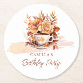 秋フローラコテージコアティーカップ誕生日ティーパーティー ラウンドペーパーコースター (正面)