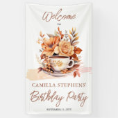 秋フローラコテージコアティーカップ誕生日ティーパーティー 横断幕 (縦)