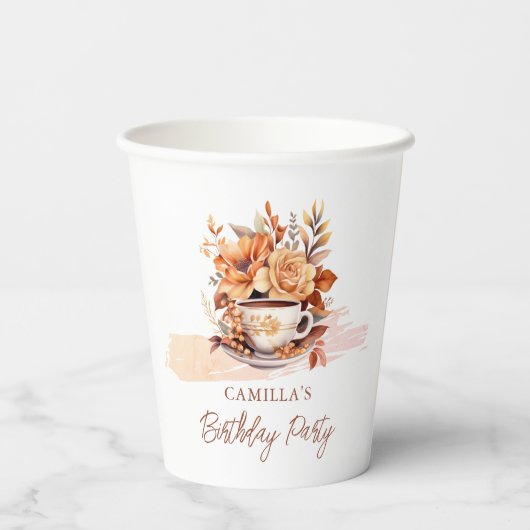 秋フローラコテージコアティーカップ誕生日ティーパーティー 紙コップ (裏面)