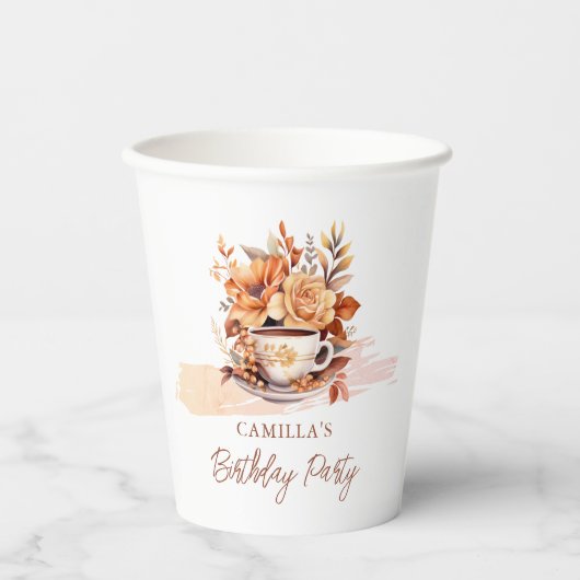 秋フローラコテージコアティーカップ誕生日ティーパーティー 紙コップ (正面)