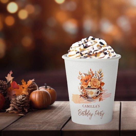 秋フローラコテージコアティーカップ誕生日ティーパーティー 紙コップ