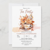 秋フローラコテージティーカップ誕生日ティーパーティー 招待状 (正面)