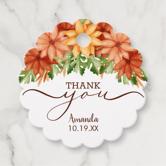 秋フローラスワッグシャワーサンキューメッセージカード フェイバータグ (正面)