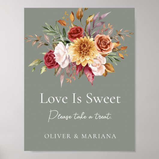 秋フローラセージ結婚グリーンの愛は甘いサイン ポスター (正面)