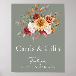 秋フローラセージ緑のウェディングカード&ギフトサイン ポスター