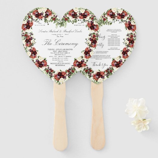 秋フローラソフトテラコッタクリームブルゴーニュハートH ハンドファン (正面&裏面)