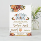 秋フローラツインズボーイガール象ベビーシャワー  招待状 (スタンド正面)