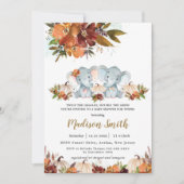 秋フローラツインズボーイガール象ベビーシャワー  招待状 (正面)