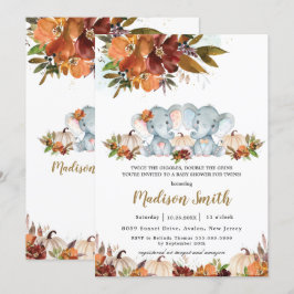 秋フローラツインズボーイガール象ベビーシャワー  招待状
